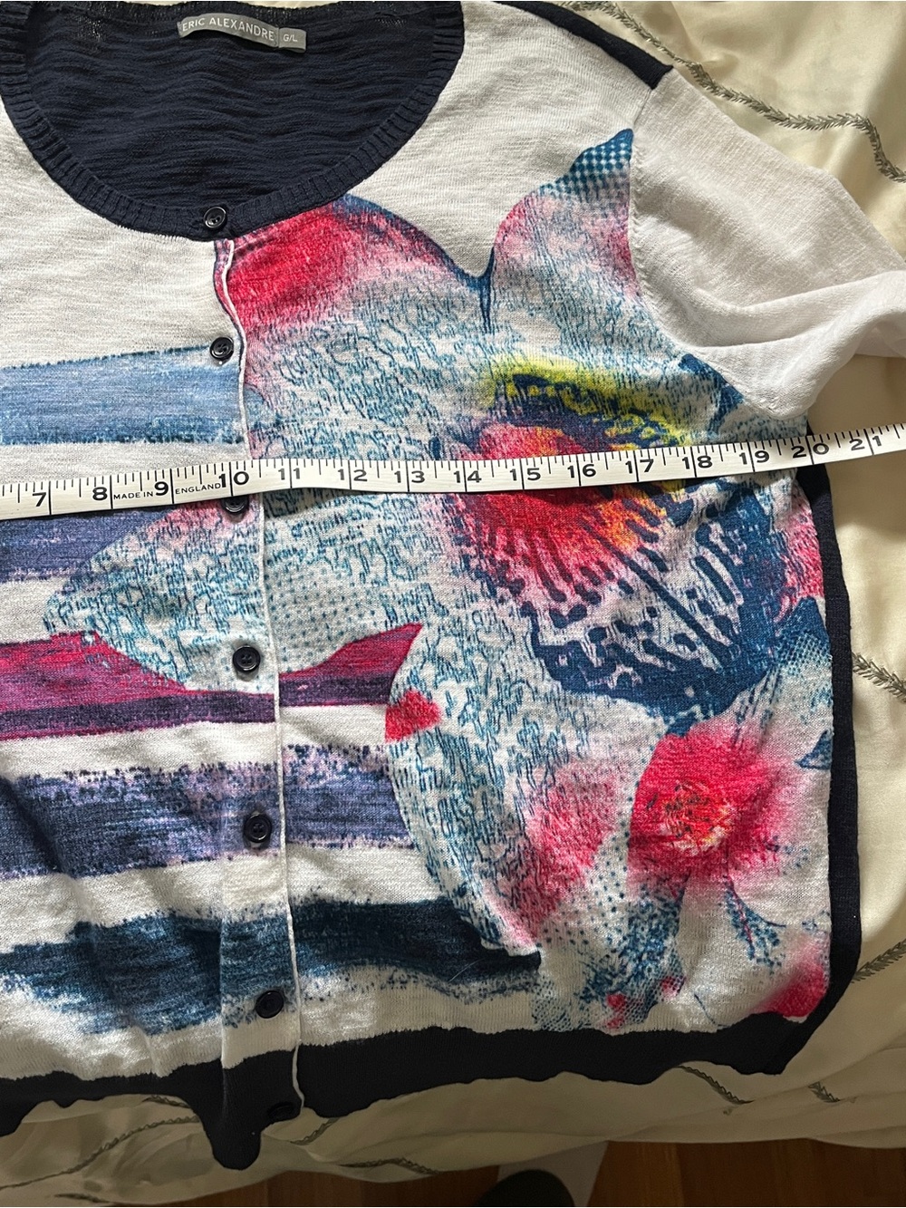 Floral Print Button-Front Women's Cardigan - White with Pink & Blue